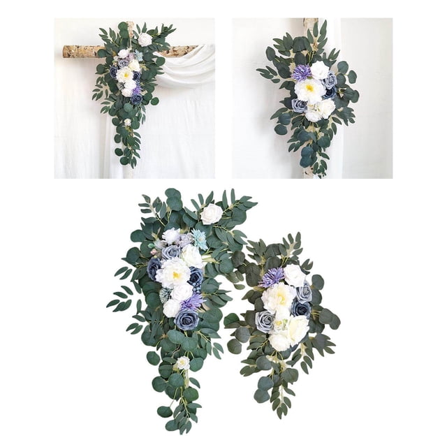 Langgg Rustic Artificial Flower Swag Handmade Hanging for Parties Arbor Artificial Rose Green Ornament Blue