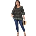 thumbnail image 3 of DARING DIVA Women's Plus V Neck 3/4 Sleeve Floral Print Work Tunic Blouse 4X Black, 3 of 6
