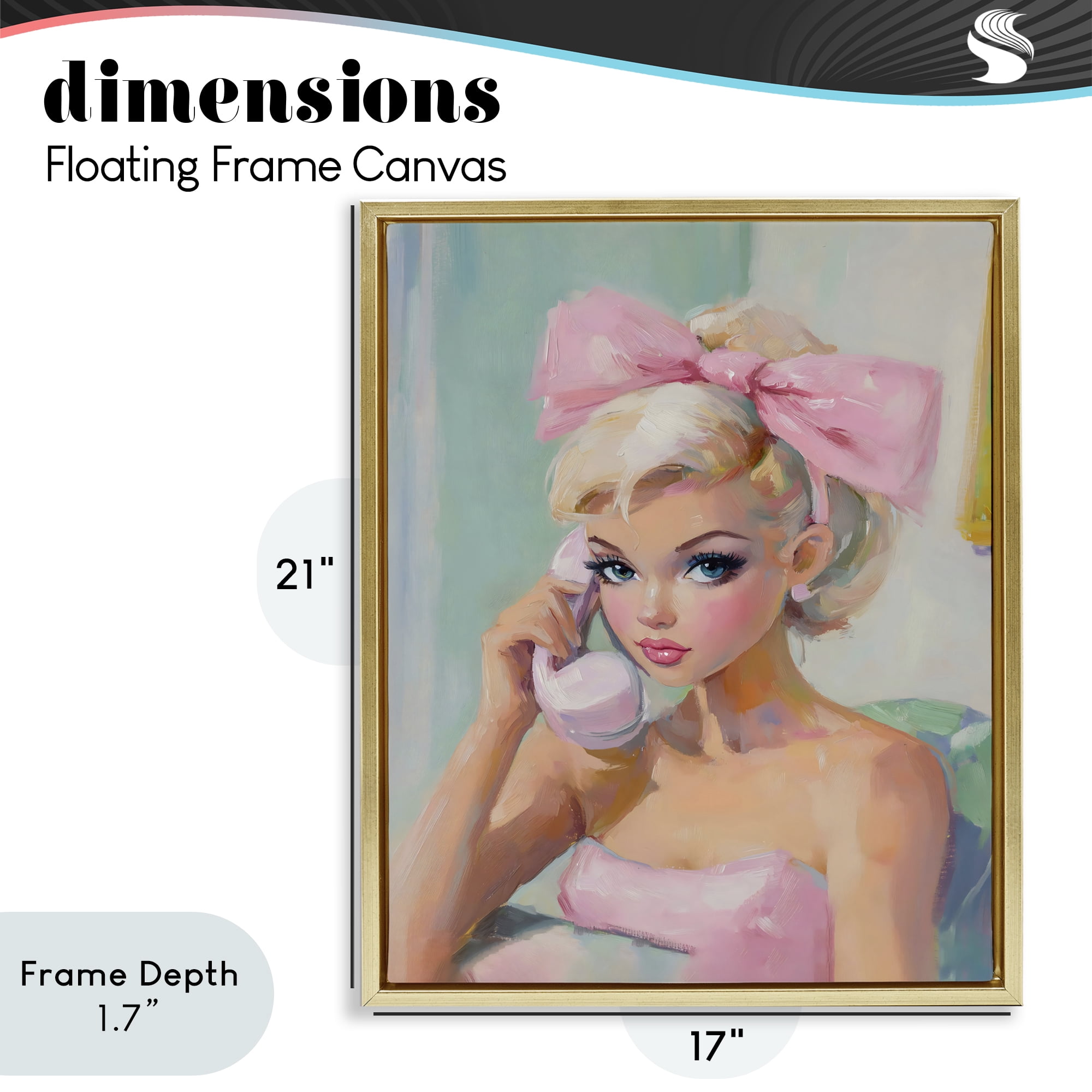 Stupell Industries Blonde Girl with Pink Bow Gold Framed Floater Canvas Wall Art, design by The Prints Vibe