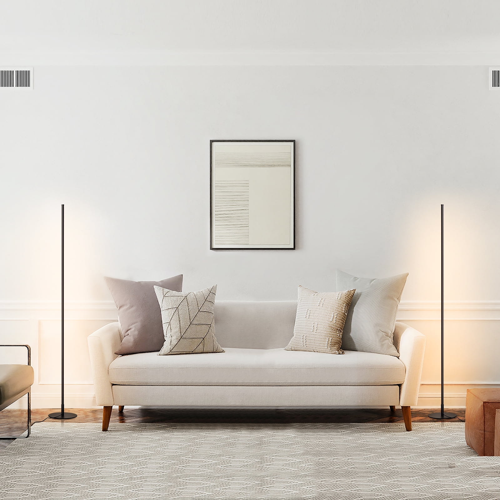 DEWENWILS LED Corner Floor Lamp Set of 2, Minimalist Dimmable Mood Lighting, 57.5 inch Standing Clearance Floor Lamps for Living Room, Bedroom, Office, 3000K, Black