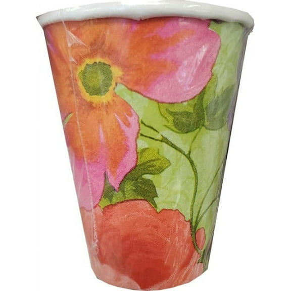 Various 9 Oz Paper Cups, Bright Blooms, Set of 8