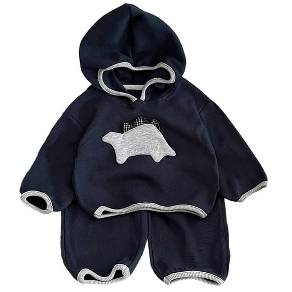 Tisuna Kids Fall Hoodie Outfit Set For Boys Soft Cartoon Print Long Sleeve Hooded Tops And Pants 2 Pieces Clothes Set For Children Streetwear Size 18-24 Months
