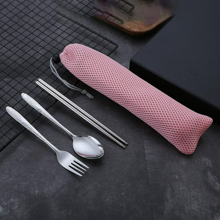 Reusable Travel Utensils,Portable Stainless Steel Flatware Cutlery Set,  Camping Silverware with Case,3 Pieces Tableware, Knife,Spoon,Fork,for Lunch  Box Workplace Camping School Picnic 