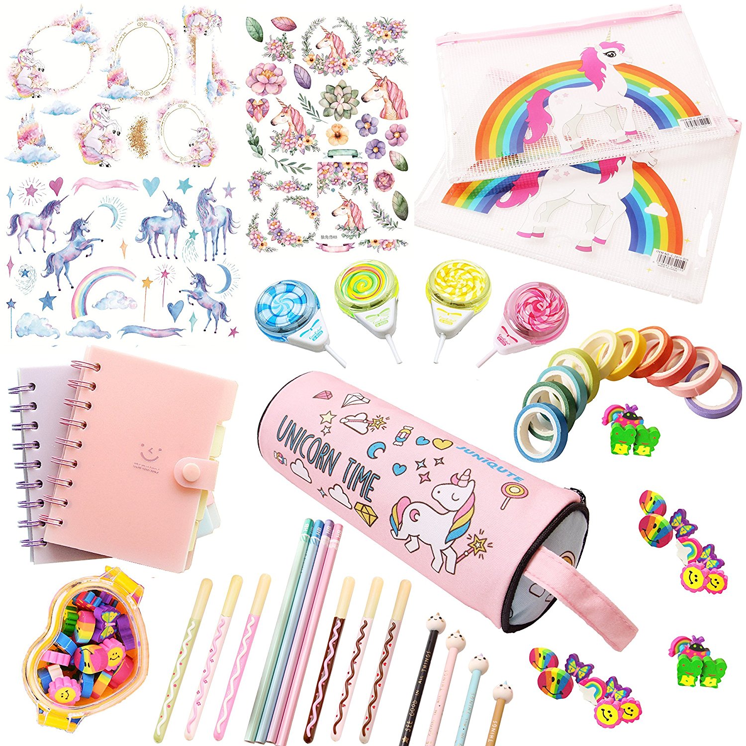 Assorted Unicorn School Supplies Pen Pencil Case Eraser Note Stationery