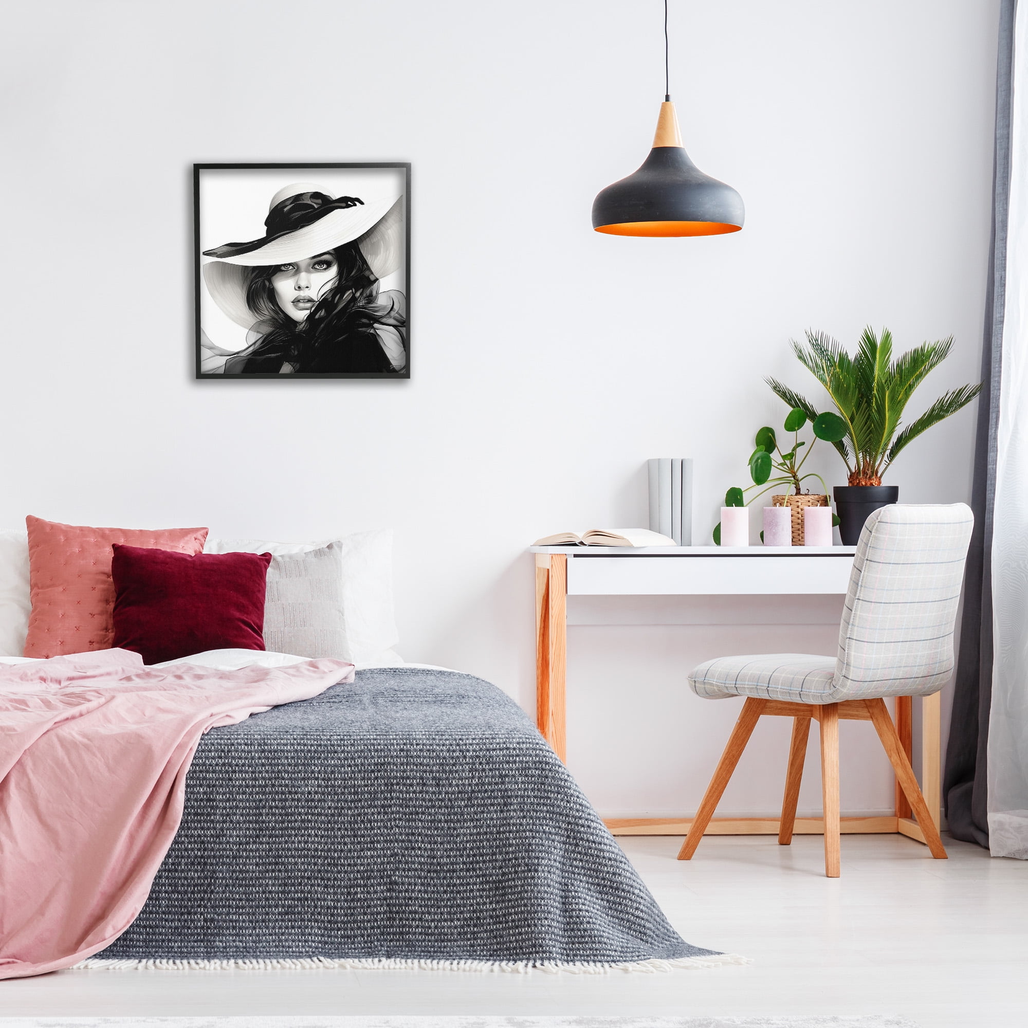 Stupell Industries Chic Woman Gazing Beauty & Fashion Painting Black Framed Art Print Wall Art, 24 x 24