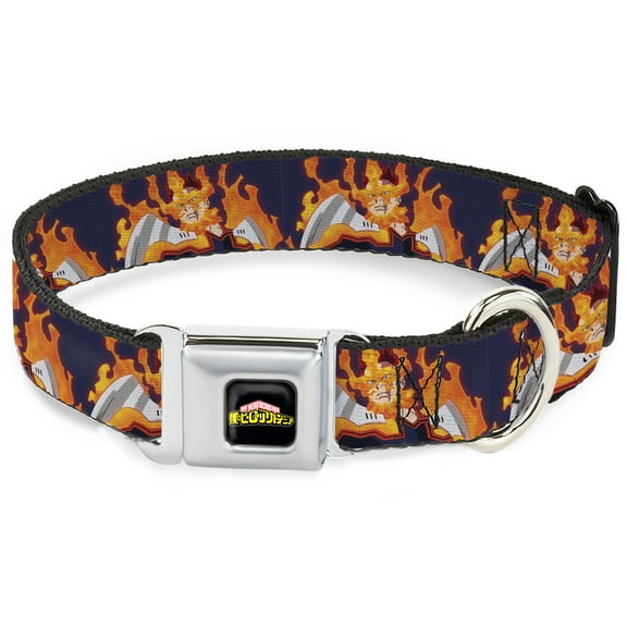 Crunchyroll Pet Collar, Dog Collar Metal Seatbelt Buckle, My Hero Academia Flame Hero Endeavor Pose Blue, 9.5 to 13 Inches 1.0 Inch Wide