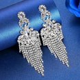 thumbnail image 3 of LAICAIW Silver Rhinestone Crystal Bridal Chandelier Long Tassels Dangle Earrings for Wedding, 3 of 5
