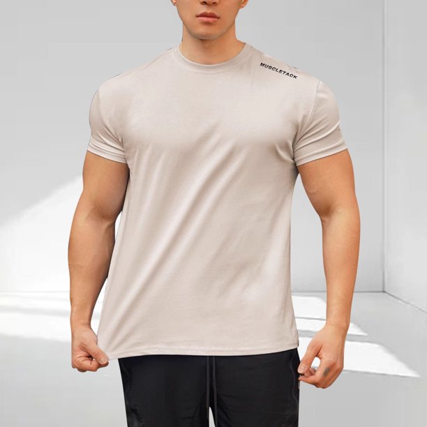 Blusas y camisas de manga corta y cuello redondo para hombre. Blusas casuales de verano para hombre, de manga corta, de color liso, con cuello redondo, para fitness. Blusas de poliéster para hombre.