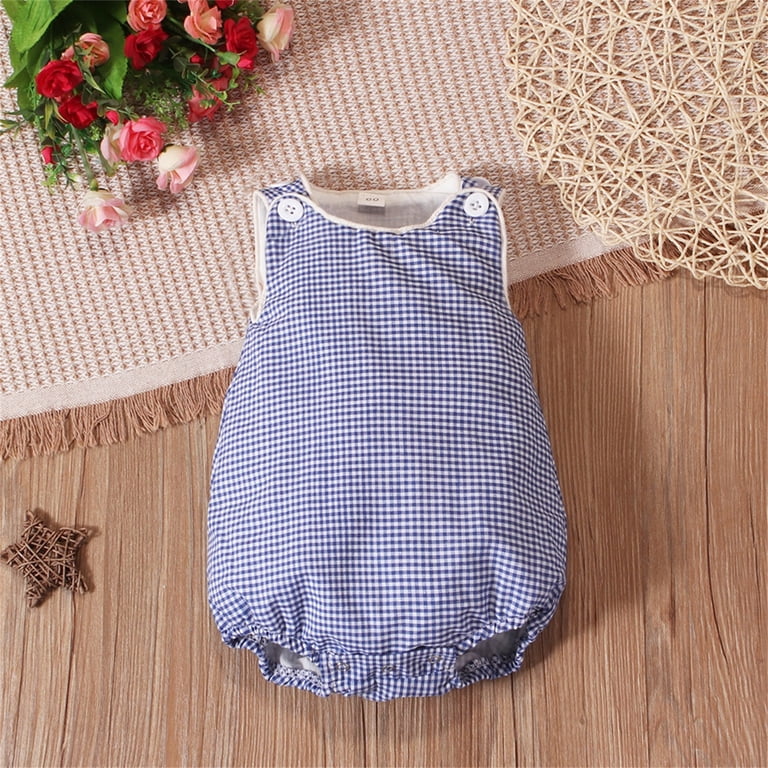 Babi Rampor SRZYMJ Baby Bubble Romper, Cotton Outfit, Baby Unisex Clothes Gingham ...