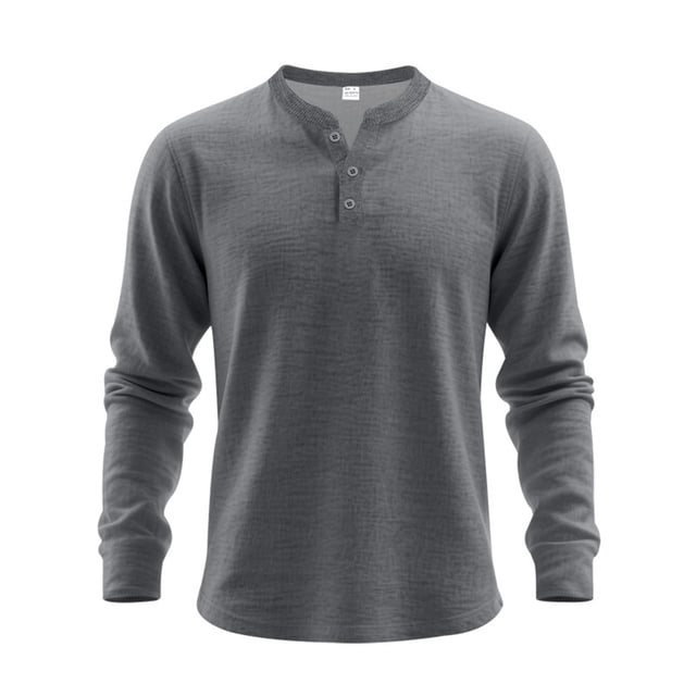 Wdfiry Men's Tops Solid Color Loose Plus Size Henley Tshirt Comfortable Fall Button Crewneck Long Sleeve Undershirts