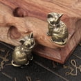 thumbnail image 2 of OIUR Brass Cat Figurine Small Cat Statue Incense Stick Holder Desktop Retro Mini Feline Ornament for Home Office Tea Table Car, 2 of 7