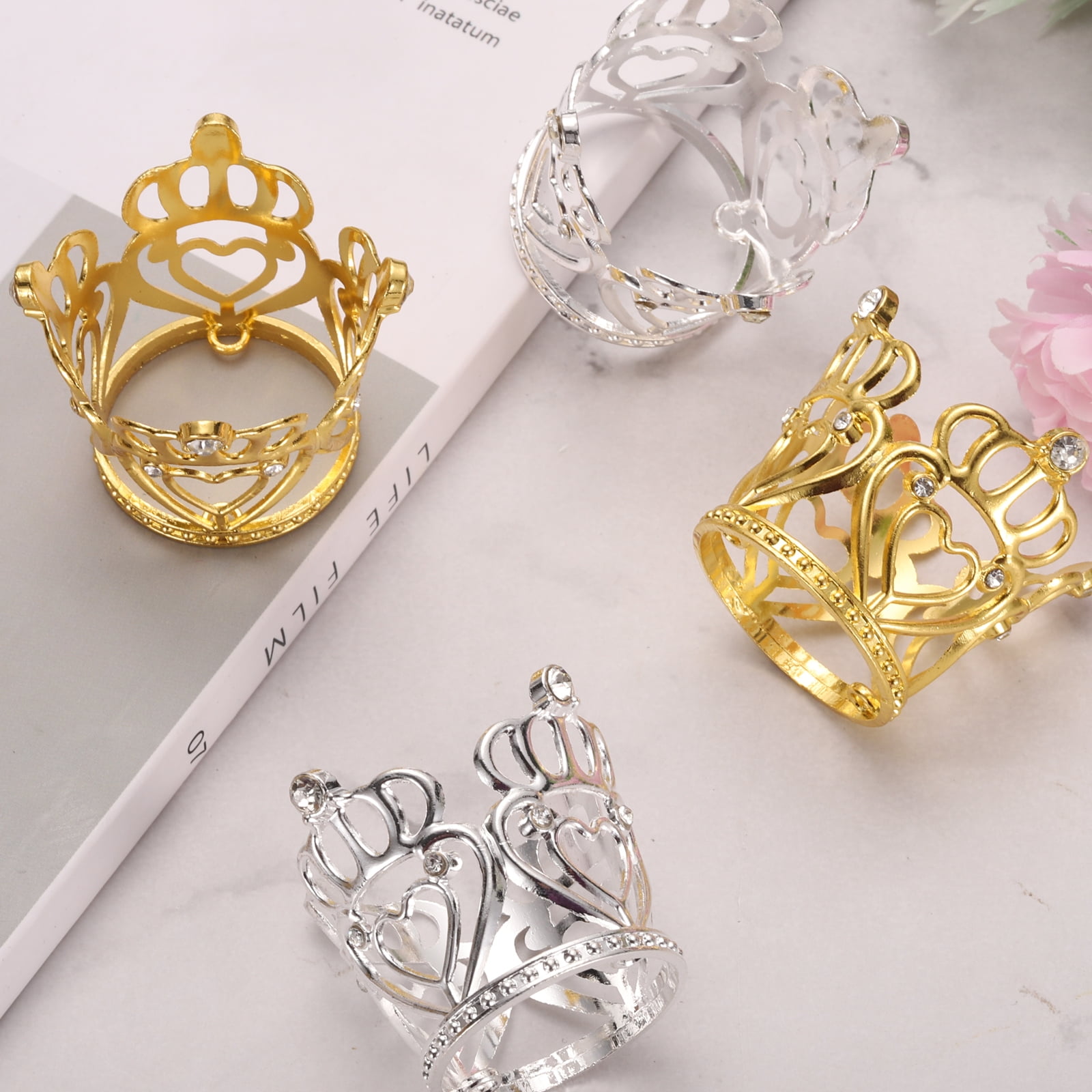 Unique Bargains Mini Elegant Crown Cake Toppers Alloy Queen Tiara Cupcake Decor Gold