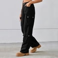 thumbnail image 6 of uublik Womens Cargo Jeans Straight Leg Jeans Casual High Waist Baggy Denim Cargo Pants with Pockets, Black, 6 of 6