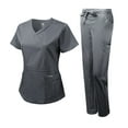 thumbnail image 2 of Dagacci Medical Uniform Women's Scrub Set Natural Stretch Y-Neck Stitch Tape Top and Pants (Petwer Gray,X-Large), 2 of 4