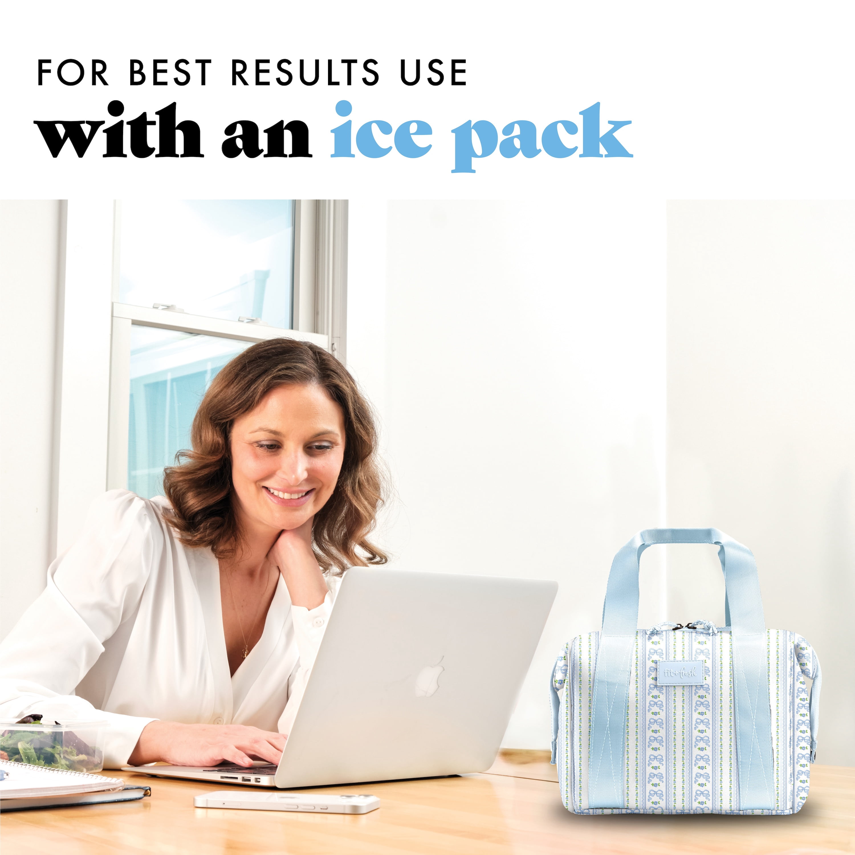 Fit + Fresh Remi Womens Lunch Bag, Insulated Lunch Box With Containers, Blue Wallpaper Bows