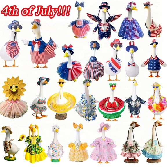 Beautynvta Patriotic Porch Goose Clothes for 23 Inch Lawn Statue, 4th of July Goose Costume for Outdoor Yard Lawn Patio Decor, Memorial Day USA 250th Anniversary Decoration