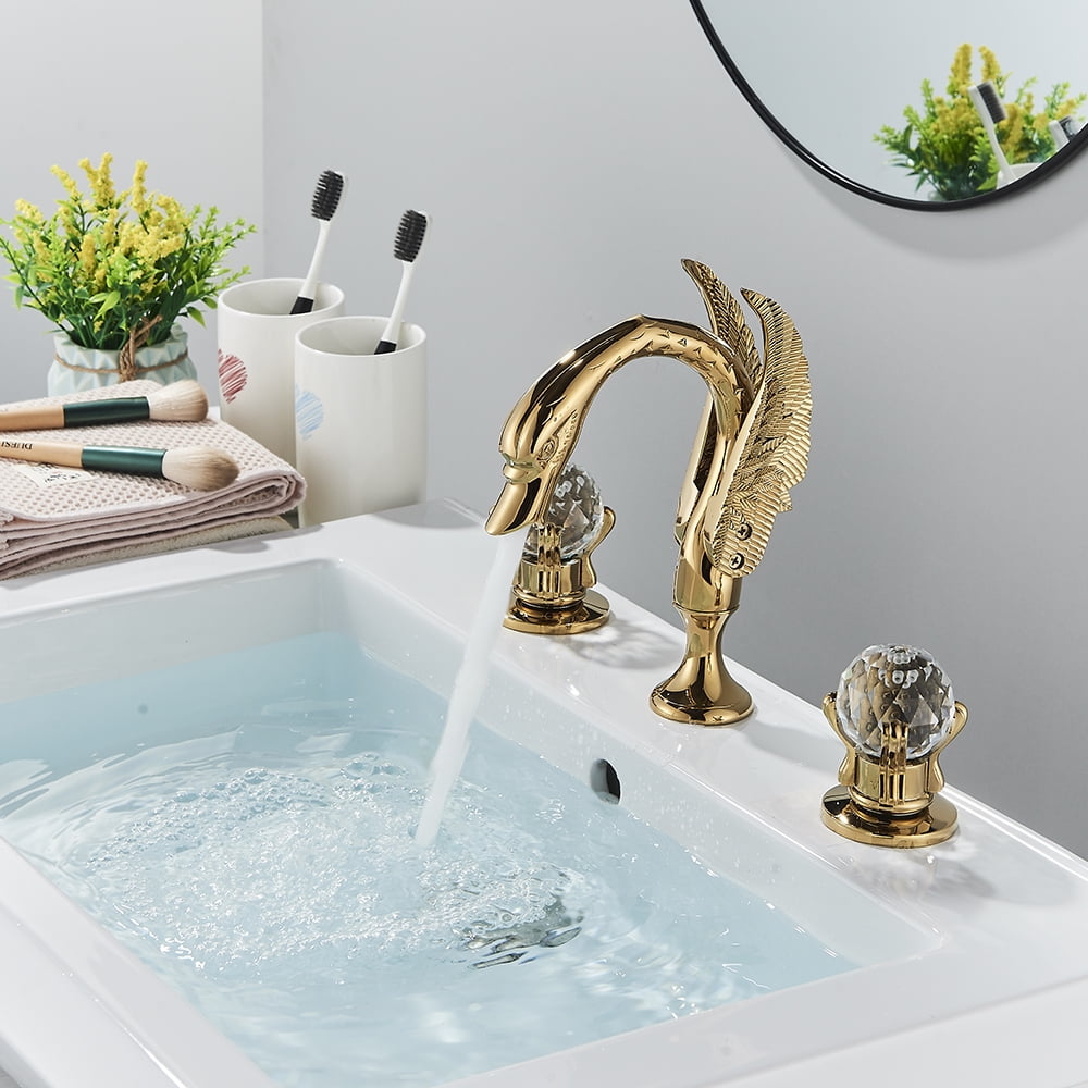 Senlesen Swan Ceramic Gold Widespread Basin Faucet