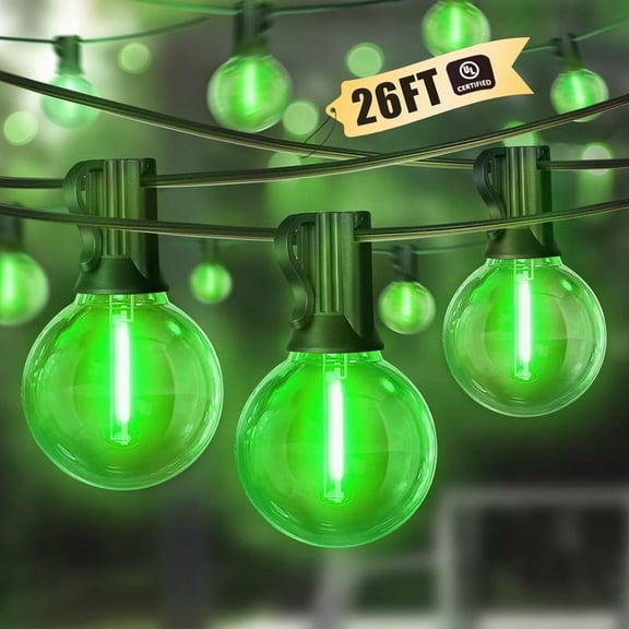 LED Outdoor String Light, 26Feet Patio Lights with 12 1 Edison Shatterproof Bulbs(1Spare), UL Waterproof Outside Lights connectable Dimmable for Backyard Porch Decor,Green