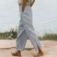 thumbnail image 2 of Bovemsi Lounge Pants Women Summer Long Solid Color Cotton Linen Straight Leg Loose Casual Pants Hiking Pants, 2 of 7
