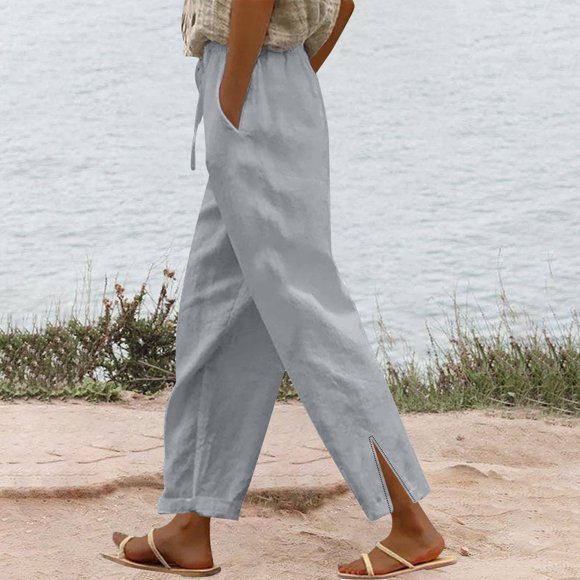 Outfmvch Gauze Pants Women Womens Flowy Pants Trousers Pull On for Women Side Slit Ankle Pants Straight Leg Side Slits Gauze Drawstring High Waisted Pants with Side Slit Gray 1 S-5XL
