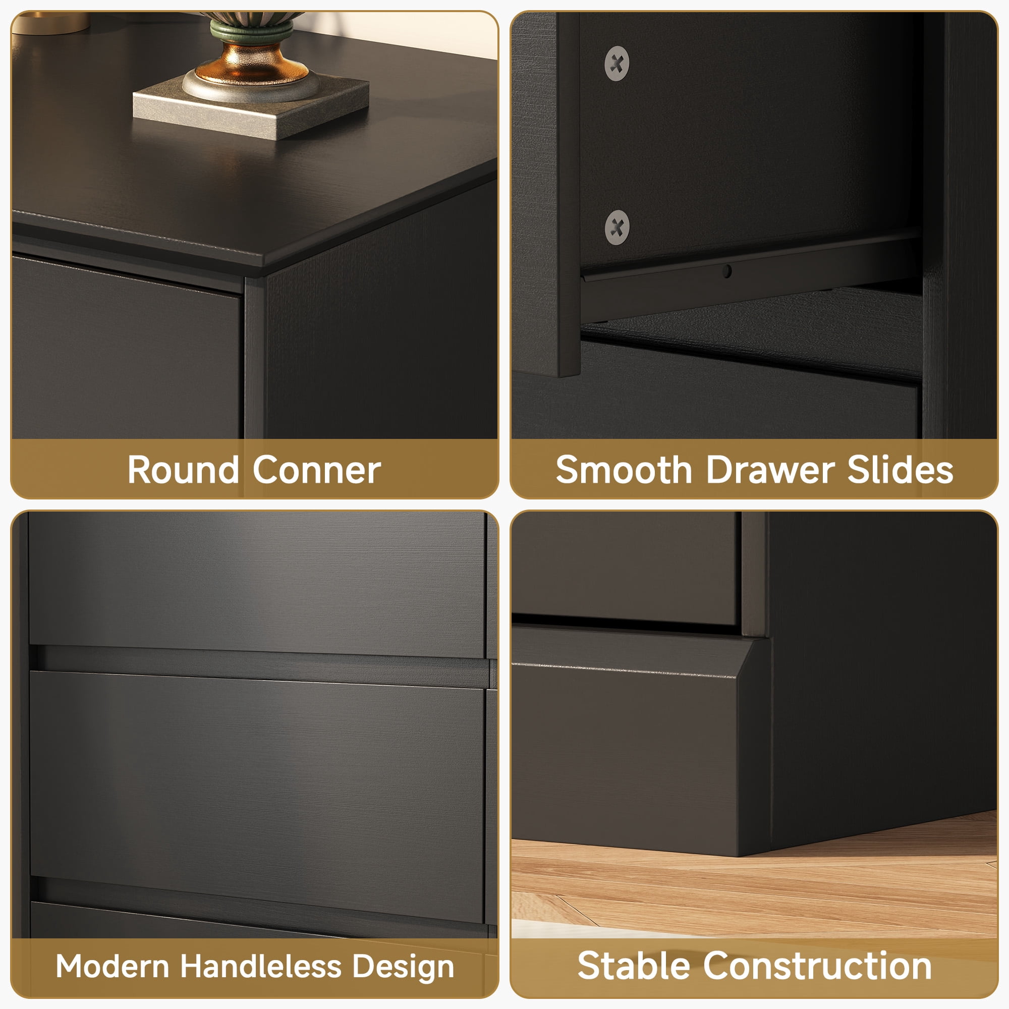 9 Drawer Dresser, Black Chest of Deep Drawers, Modern Dressers with Storage, Large Drawer Organizer for Bedroom, Living Room, Handless Design, Black