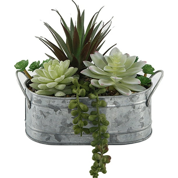 Mainstays 6.8" Artificial Succulent Plants in Metal Planter Walmart