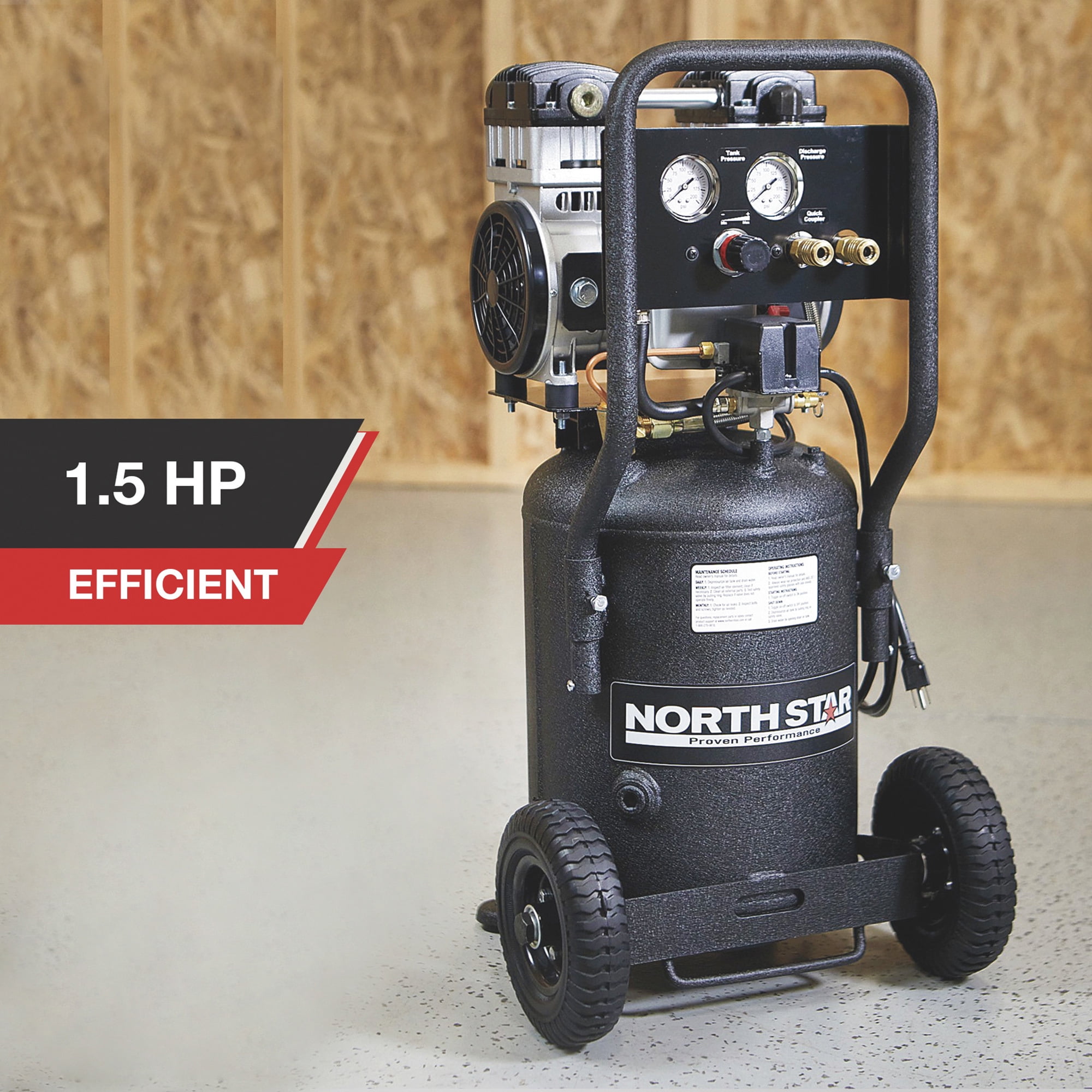 NorthStar Portable Quiet Electric Air Compressor, 1.5 HP, 8-Gallon, 4 CFM @ 90 PSI