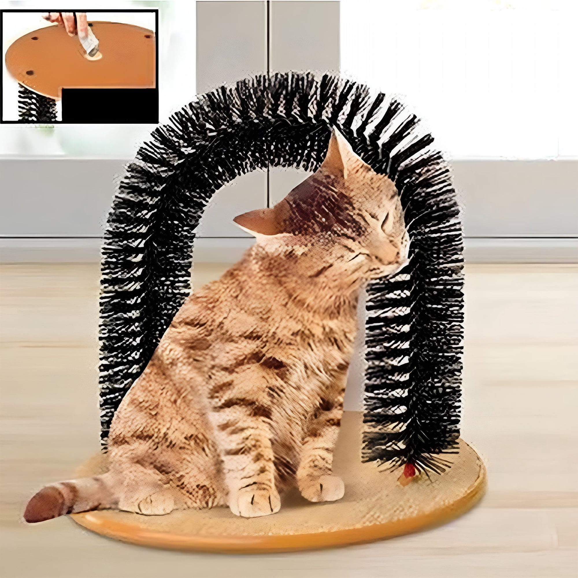 ACDANC Self-Grooming Cat Brush & Scratching Post, Hair Removal Tool for Indoor Cats, Sturdy Pet Grooming Kit, Brown