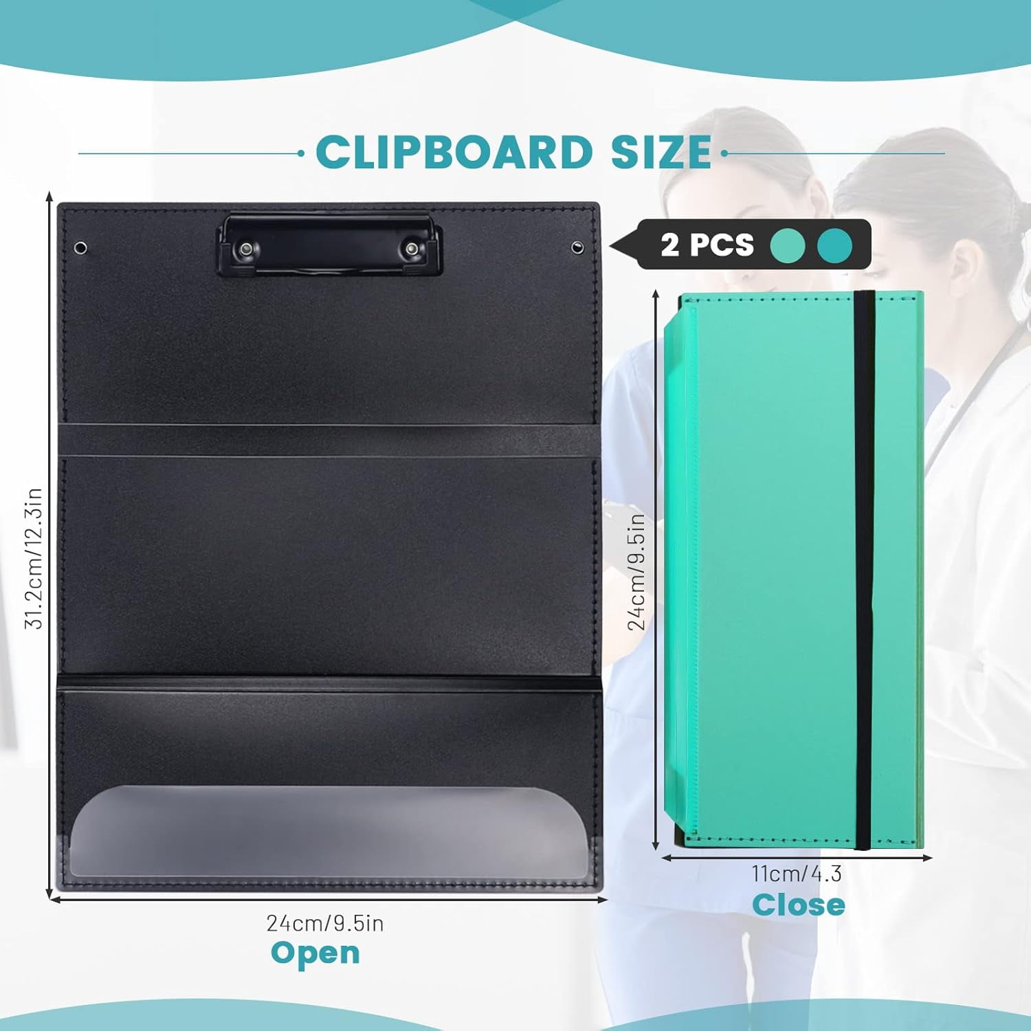 ABPETE Portable Foldable Nursing Clipboard, Folding Metal Clipboard Pocket Size Medical Student, Whitecoat Clipboard Nurse Edition Trifold, Occupational Therapy Clipboard for Doctors (Light Blue)