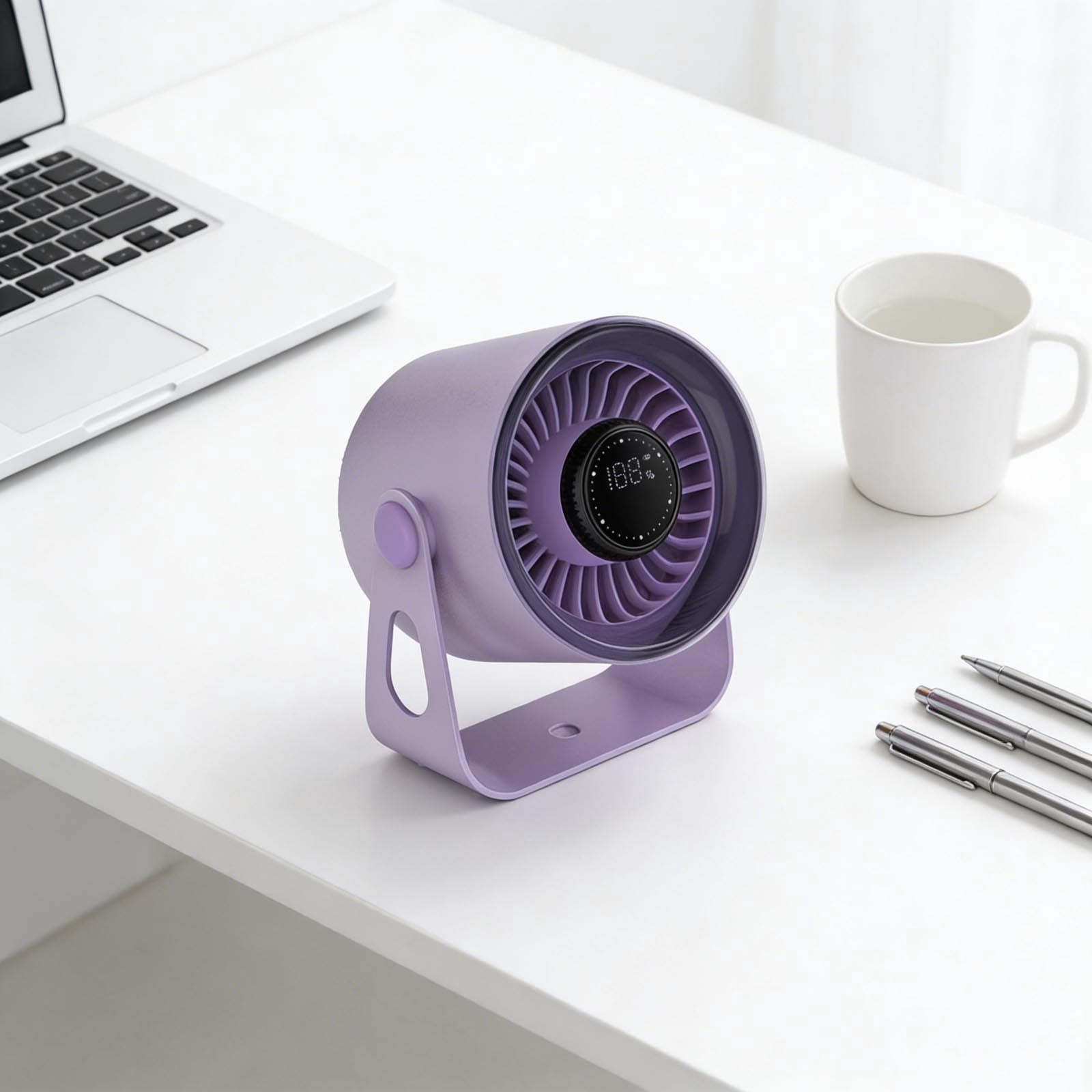 Desktop Turbine Fan, Intelligent Digital Display, Adjustable Wind Speed, Portable Wall-mounted Cooling Fan for Office, Bedroom, Kitchen, USB Rechargeable, Quiet Operation, Strong Airflow