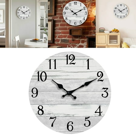 JHEHF Wall Clock 10inch Rustic Wall Clocks Country Round Wooden Clocks Farmhous Wall Decorative for Kitchen, Bathroom, Living Room, Bedroom