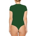 thumbnail image 3 of Haite Ladies Solid Color Short Sleeve Bodysuits Sexy Snap Button Tops Basic Slim Crew Neck T Shirt Bodysuit, 3 of 4