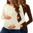thumbnail image 2 of Zylanna Maternity Long Sleeve Tops 2PC, Slim Fit Spring Fall Turtleneck Pleated Pregnant Dress for Photo Beige, 2 of 9