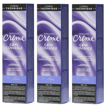 L'Oreal Excellence Creme 6.1 Light Ash Brown Hair Color Tint HC-06201 (3 Pack)