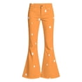 thumbnail image 3 of Spazoro Girls Flare Pants with Pockets, Loose Fit Button Closure Flare Leg Zip Up Star Print Casual Bell Bottom Trousers Orange Size 10-11, 3 of 8