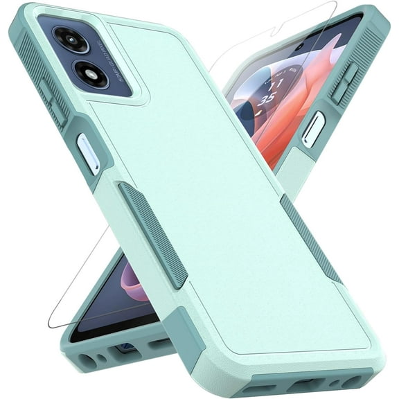 for Moto G Play 2024 Case: Dual Layer Protective Heavy Duty Cell Phone Cover Shockproof Rugged with HD Screen Protector - Protection Bumper Tough - Motorola Moto G Play 4G 2024, Green