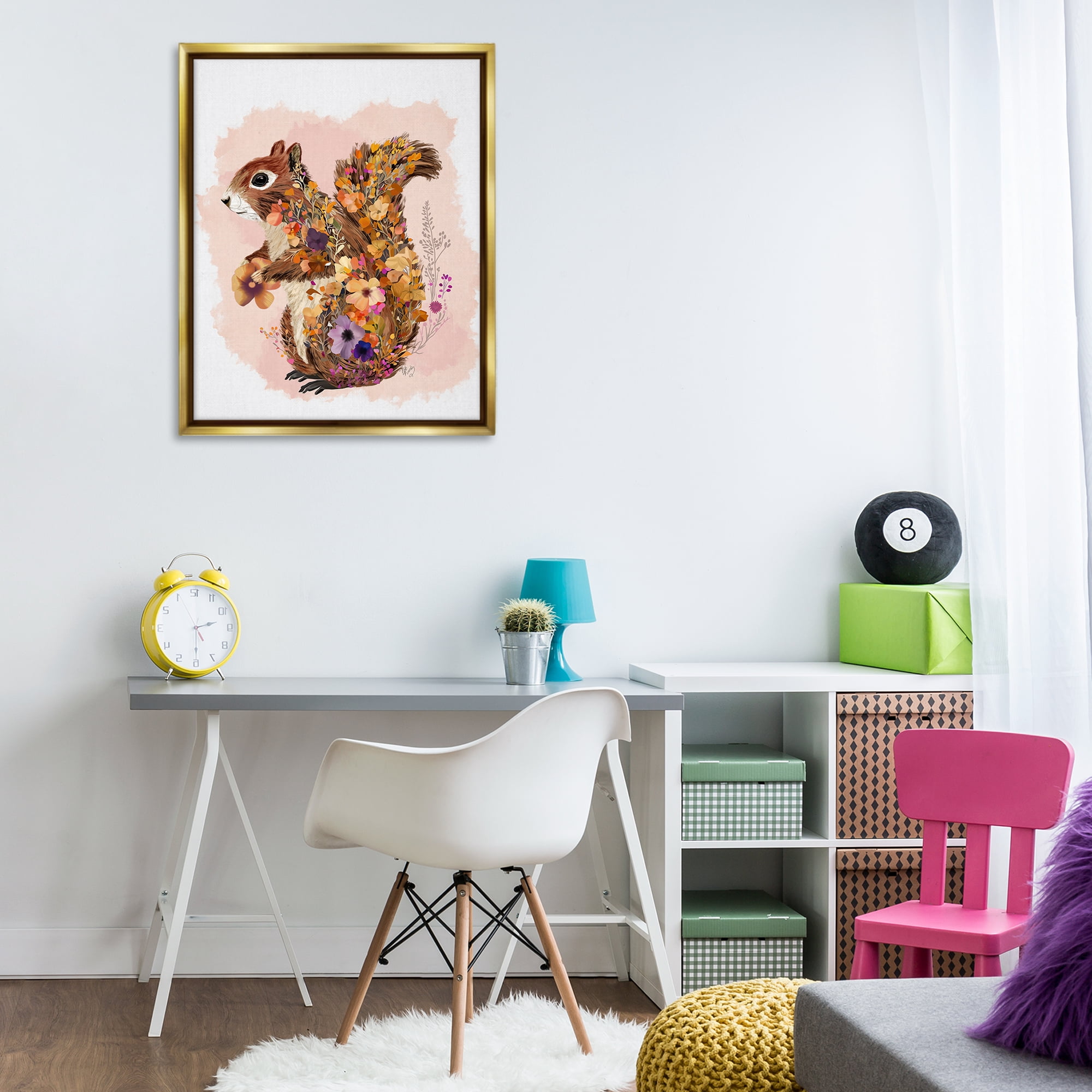 Stupell Industries Wildflower Patterned Squirrel Animals & Insects Painting Gold Floater Framed Canvas Art Print Wall Art, 25 x 31