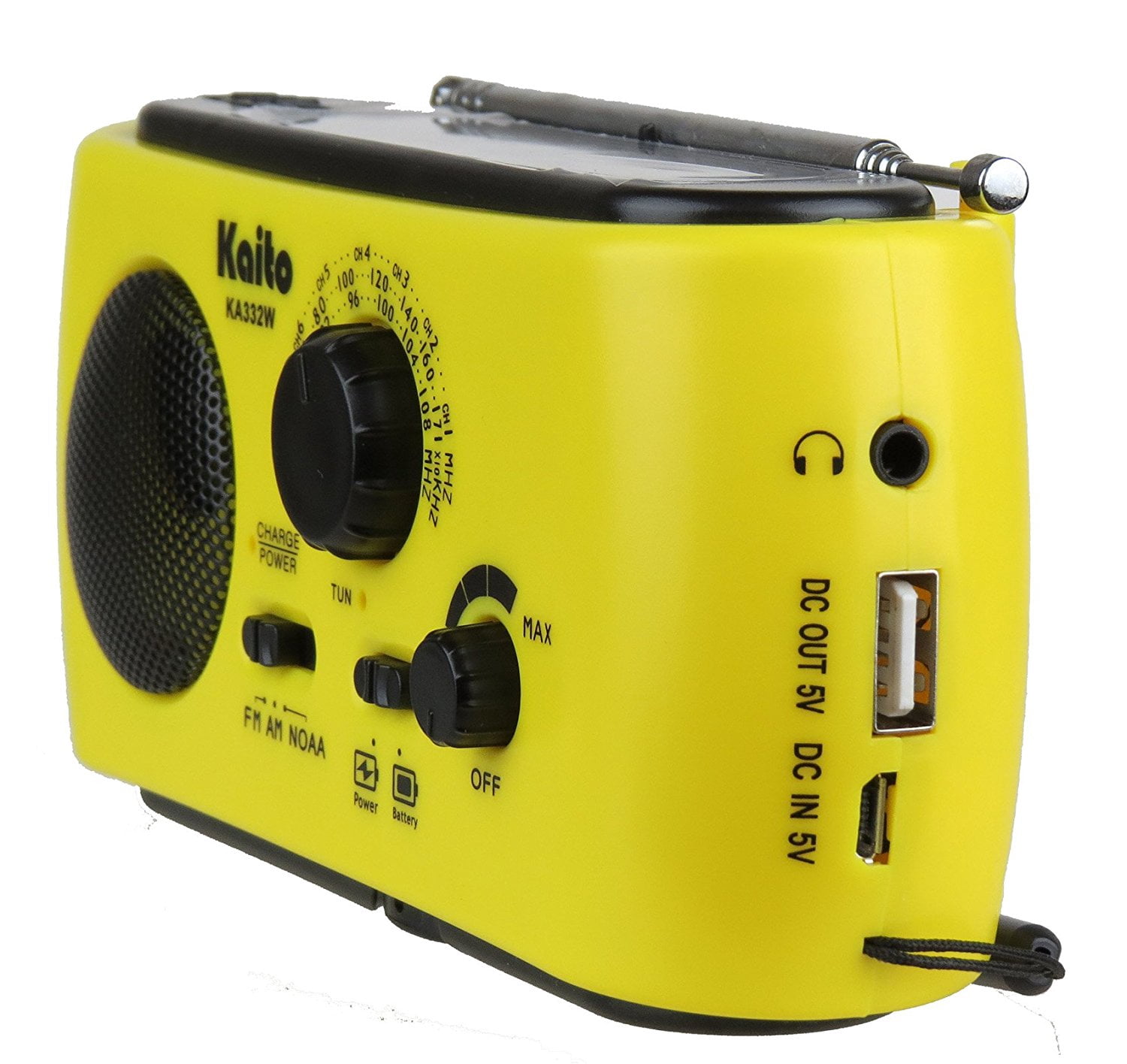 Kaito KA332W Portable Hand Crank Solar AM FM NOAA Weather Radio with 3-LED Flashlight - Yellow