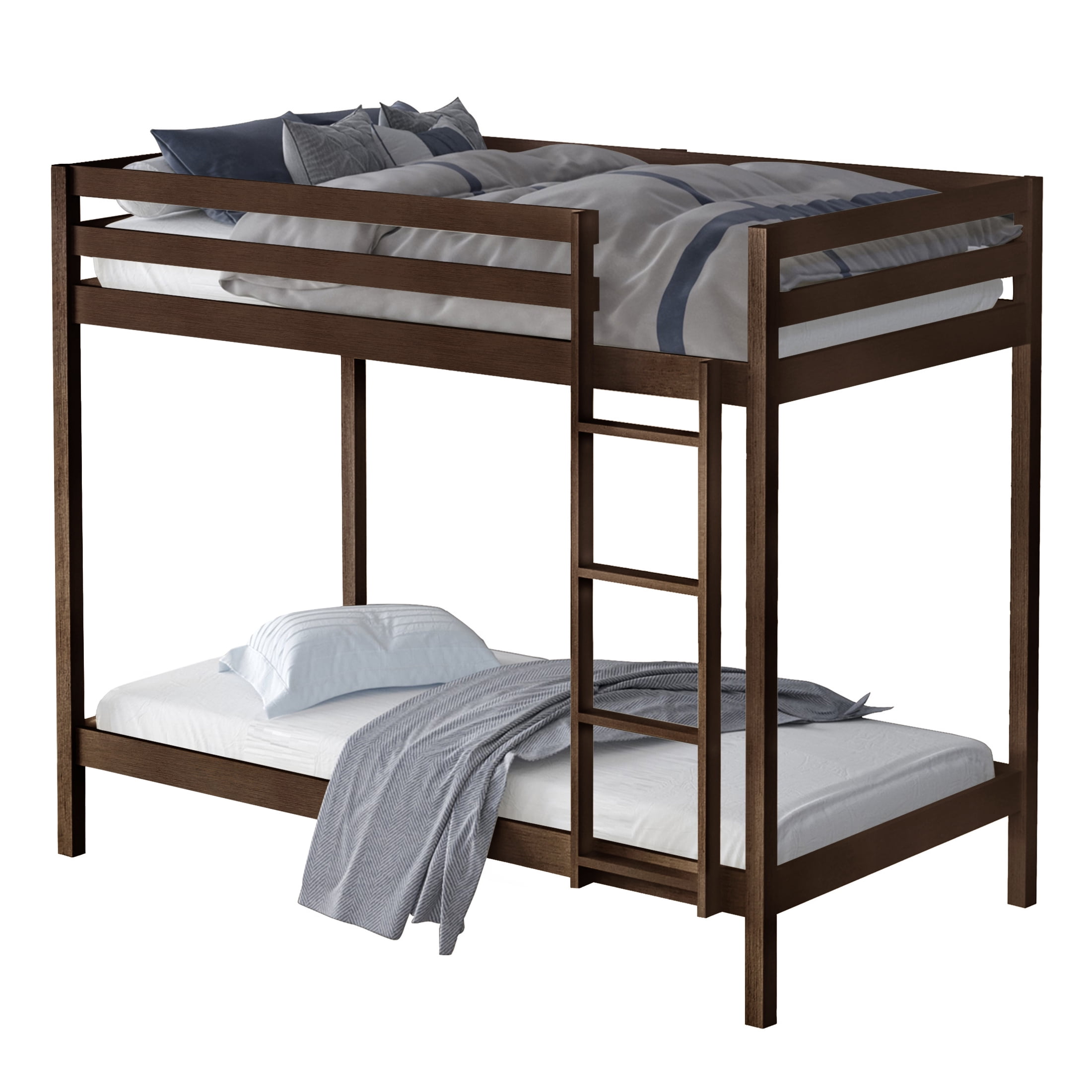 Castle Place Modern Twin over Twin Wooden Bunk Bed, Walnut