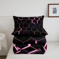 thumbnail image 5 of Black Light Pink Honeycomb Comforter Set Neon Hexagon Bedding Sets Geometric Beehive Full Size Quilt Sets Abstract Line Art Duvet Insert Modern Geometry Room Decor, 5 of 6