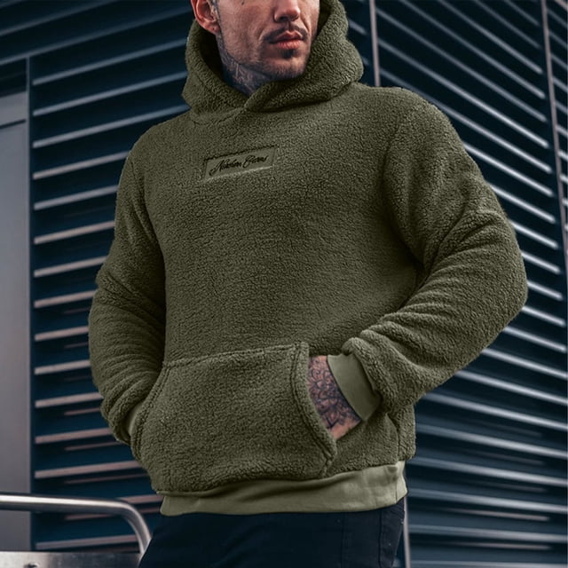 Sudadera con capucha para hombre, informal, de doble cara, con bolsillo de terciopelo, color liso, de manga larga, blusa de poliéster para hombre