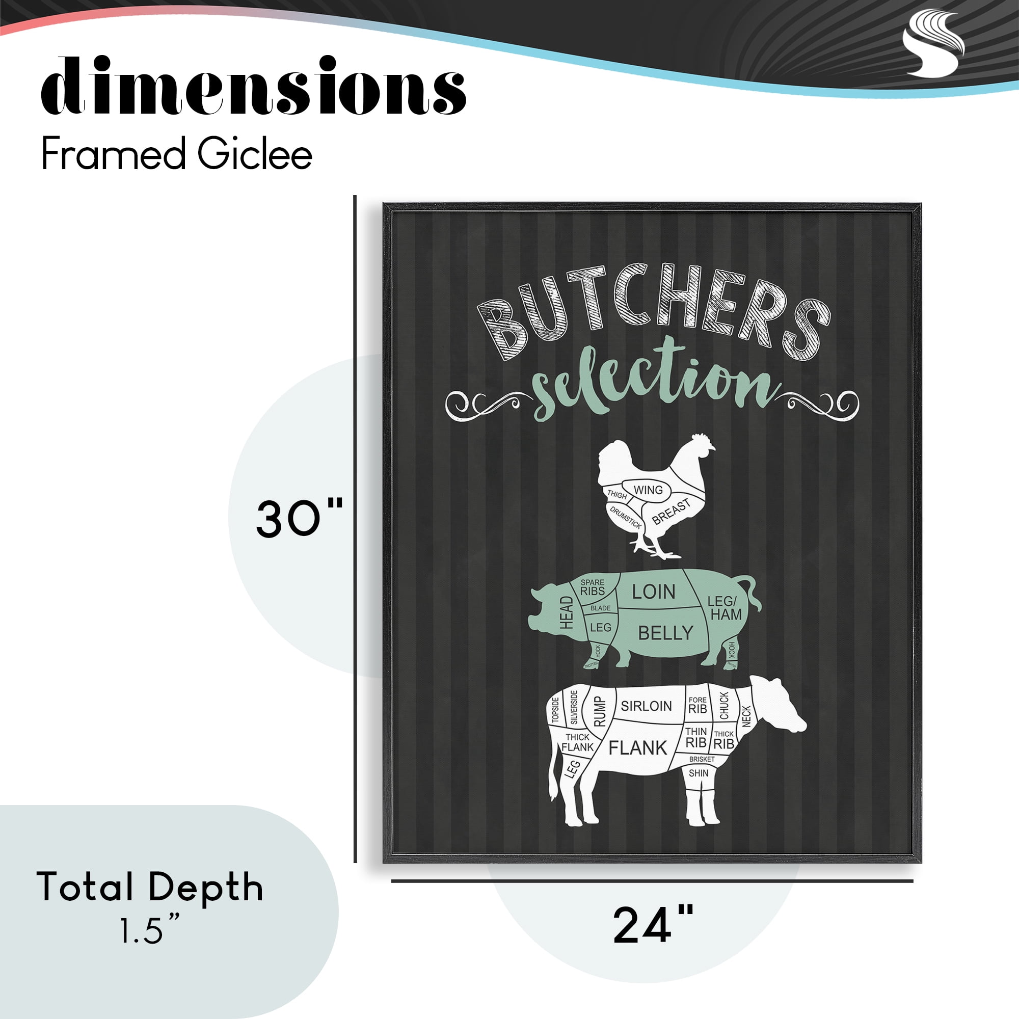 Butchers Selection Black & Green Black Framed Giclee Art, design by Lettered and Lined