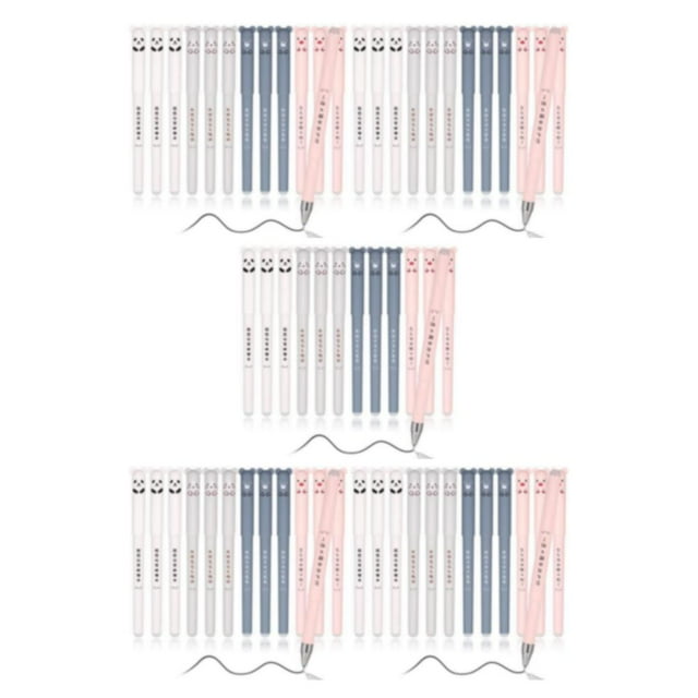 Transemion Lot de 12/lot Stylo à Bille Roulante à Écriture Fluide avec Mignon Dessin Animé Effaçable et Réécrire Stylos Effaçables Noir 5Ensemble