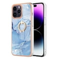 thumbnail image 2 of ELEHOLD Plating Rugged Case For iPhone 16 Slim Marble Pattern Heavy Duty Shockproof Stand Cover, with Shiny Rotating Ring Stand, Blue, 2 of 5