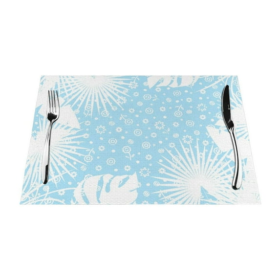 ZNDUO Placemats, 4 PCS Heat Resistant Stain Resistant Woven PVC Insulation Placemats, Durable Washable Elegant Table Mats for Dining-Blue Floral, 18"x12"