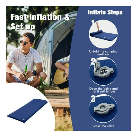 Self-Inflating Camping Pad - Lightweight Folding Foam Mattress with Pillow & Storage Bag