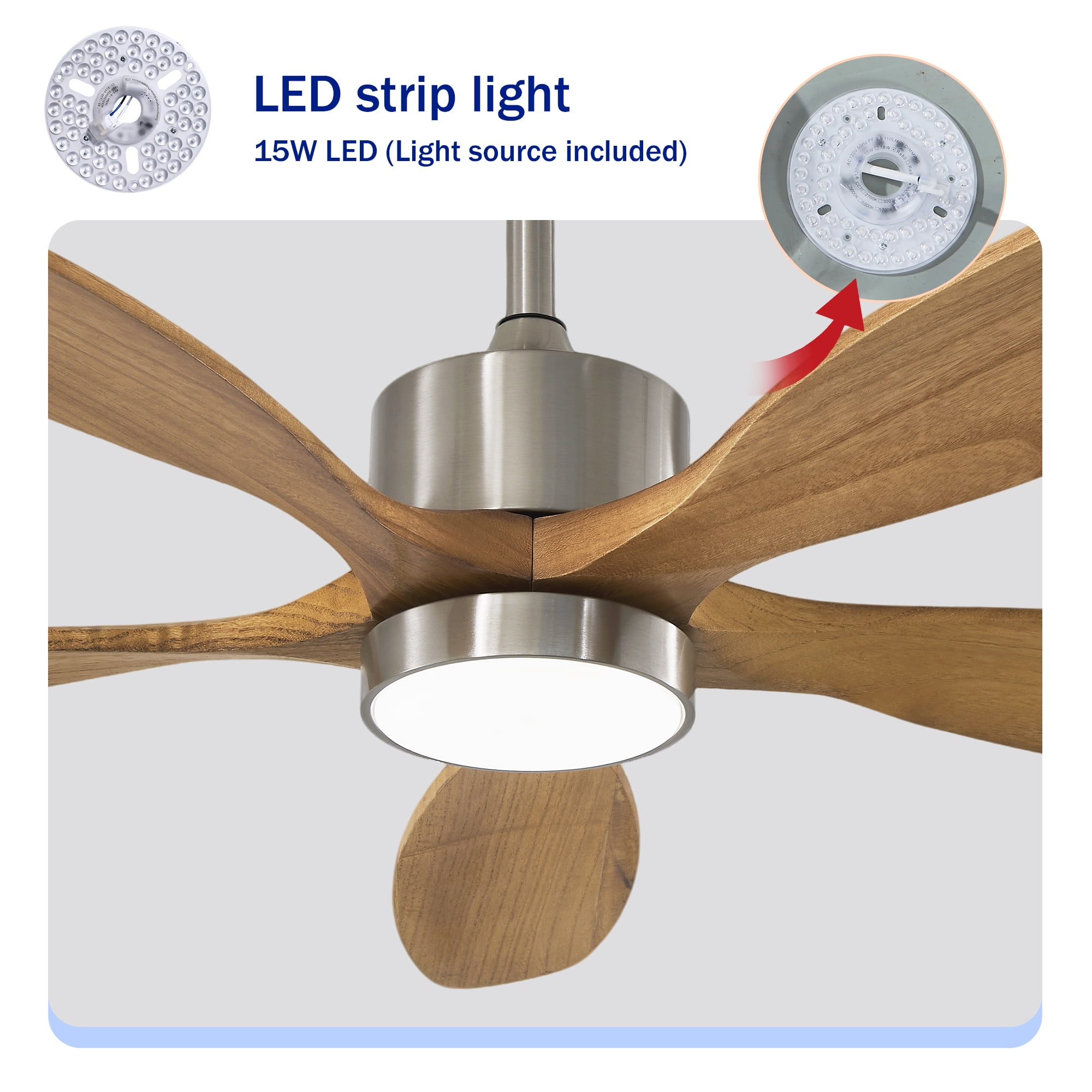 Leumius 52" Ceiling Fan with Light, Quiet DC Motor Ceiling Fans 6 Speed Levels,Reversible Ceiling Fan for Patio Living Room Bedroom Silver