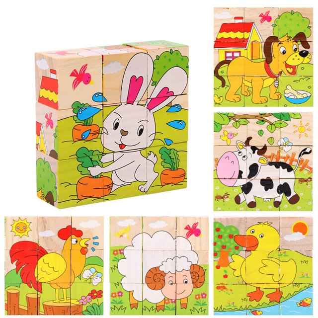Baby Montessori Toys Wooden Puzzle Tangram Jigsaw Game 3D Puzzle Preschool early learning Educational Toys for ChildrenAnimal PandaChina He Qiyong unisex