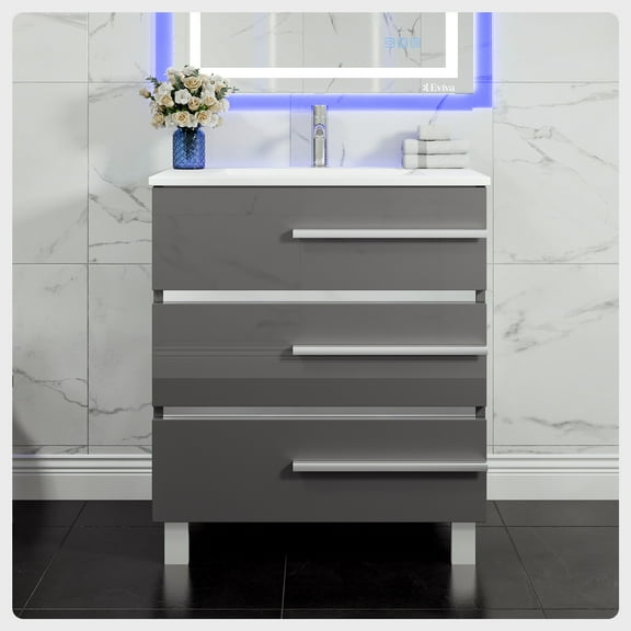 Eviva Deluxe 24"W x 18"D Gray Freestanding Bathroom Vanity with White Porcelain Integrated Sink