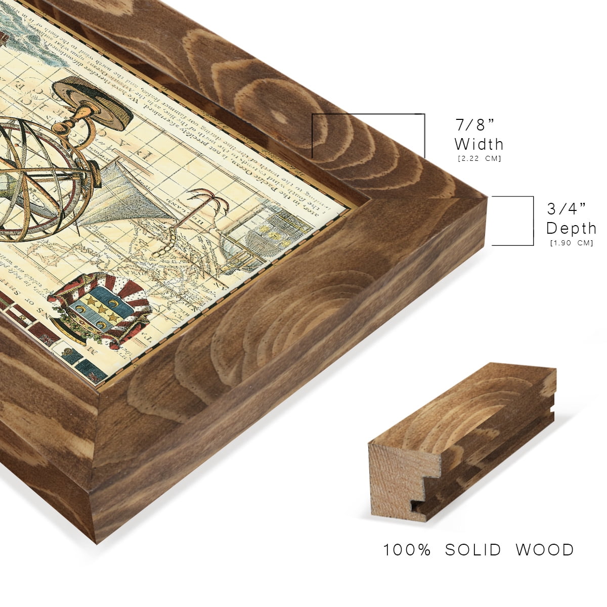 Nautical Map I -Framed Print w/glass-Walnut